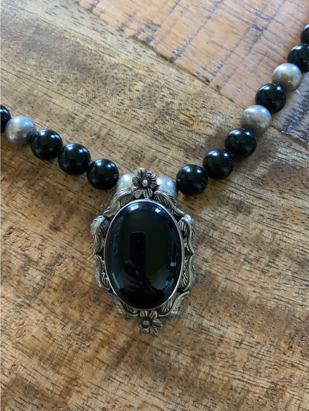 Vintage Carol Felley Sterling Silver Black Onyx Beaded Statement Necklace